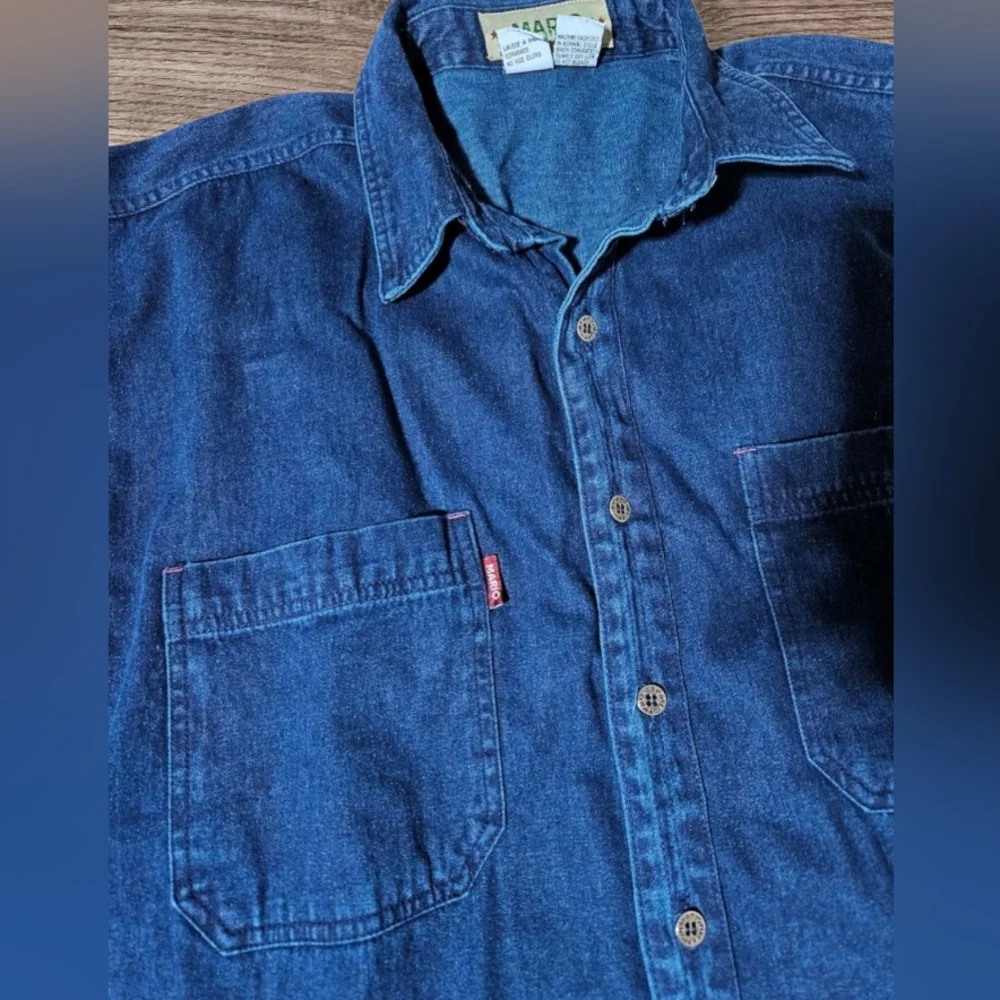 Vintage MARIO Denim Flannel L Shirt Button Up Ralph Lauren Carhartt Wrangler 90s - Picture 8 of 13